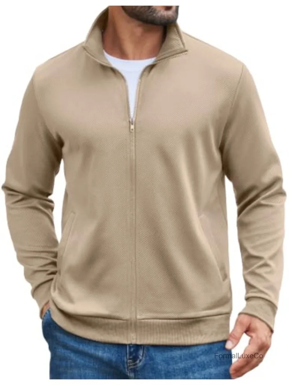 Men's Full Zip Sweatshirt Mock Neck Lightweight Knit Jacket w/ Pockets